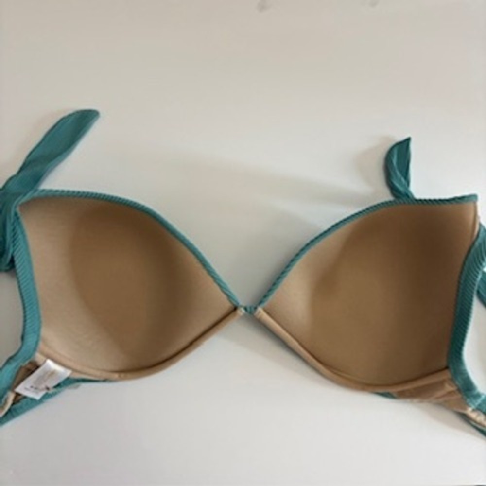 Shade & Shore Teal Ribbed Underwire Bikini Top 38DD Tie Straps Padded Swimwear - Picture 3 of 7